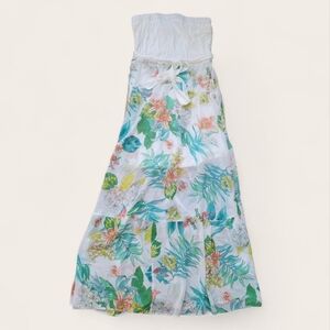 NWT New York & Co Strapless Maxi Tube Dress Belted Semi Sheer Floral Skirt MD
